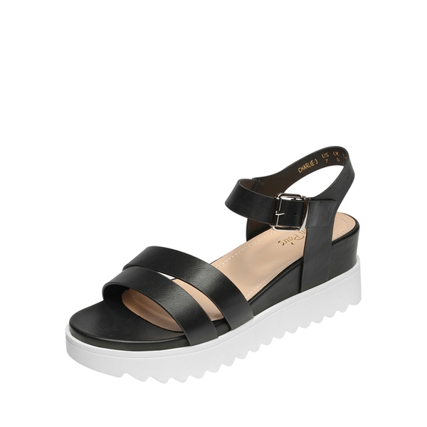 Buckle Ankle Strap Platform Wedge Sandals - BLACK PU -  0